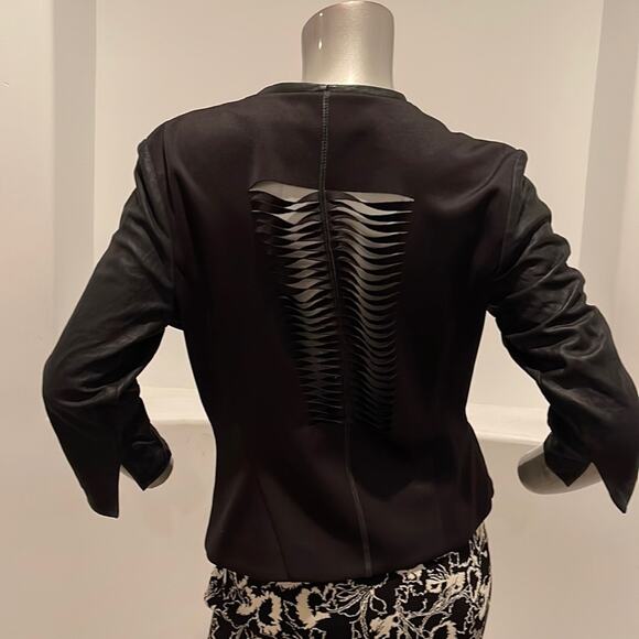 Lamarque Cindy Cropped Cut Out Leather Combo Jacket Black Size 8 BNWOT - Picture 4 of 14